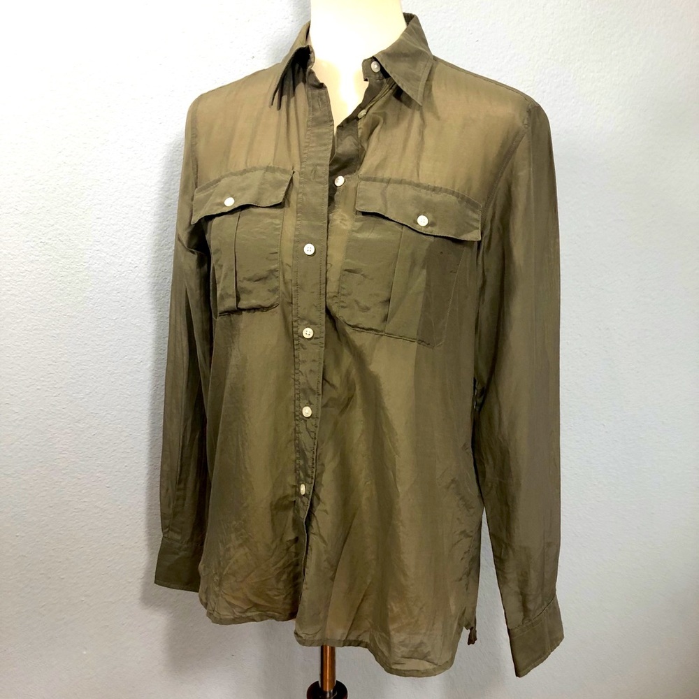 LAUREN Ralph Lauren Sheer Silk {army green} Blouse